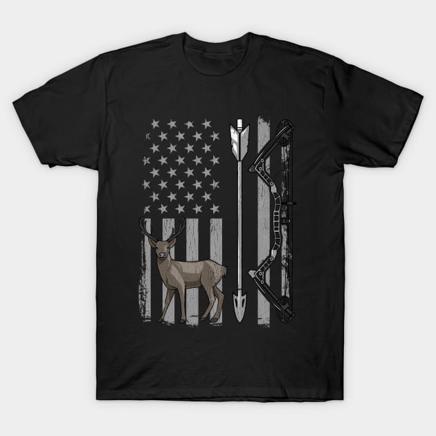 American Flag Bow Deer Hunting Gifts Archery Hunting Hunter T-Shirt by Proficient Tees